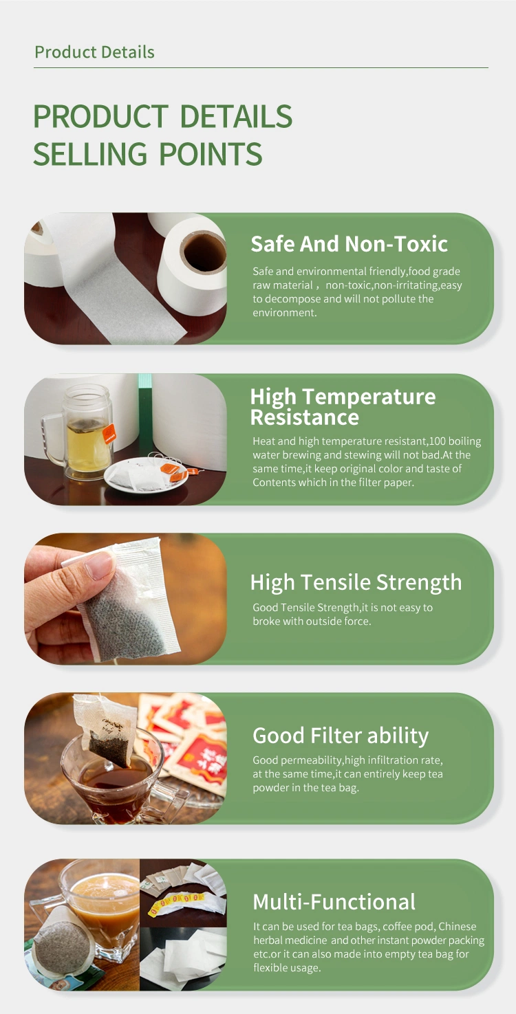 High Seal Strength Heat Seal Filter Paper for Packing Machines Disposable Tea Bag Paper Roll