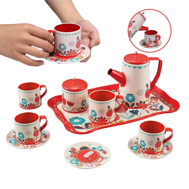 Tinplate Afternoon Tea Set Pretend Play Kitchen Toys Emulational Little Girls Party Birthday Gift Tea Set Tin Toy