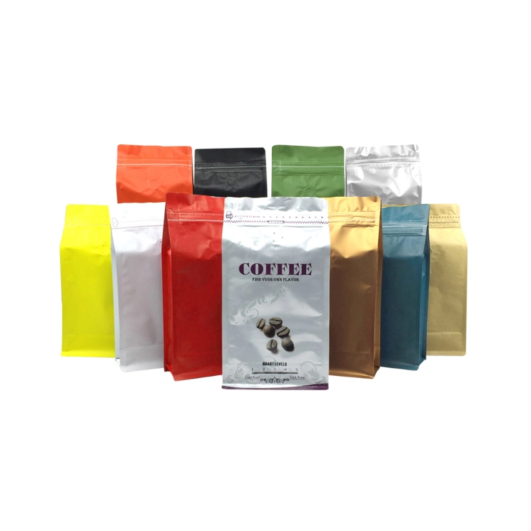 Flat Bottom Zipper Food Coffee Packaging Pouch Bag with Valve Hot Sale Gravure Printing