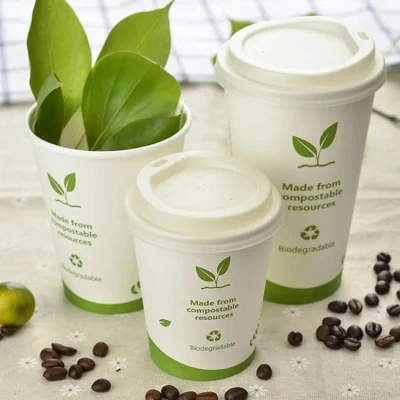 Fully Degradable Disposable PLA Coated Paper Cup, Single and Double Layer Thickened Coffee, Milk Tea, Cold and Hot Drinks, Hollow Paper Cup Packaging