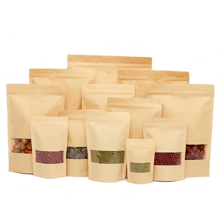 Biodegradable Kraft Pouch Tin Tie Coffee Bean Flat Bottom Packaging Bag Custom Printed Kraft Paper Bag for Tea or Coffee