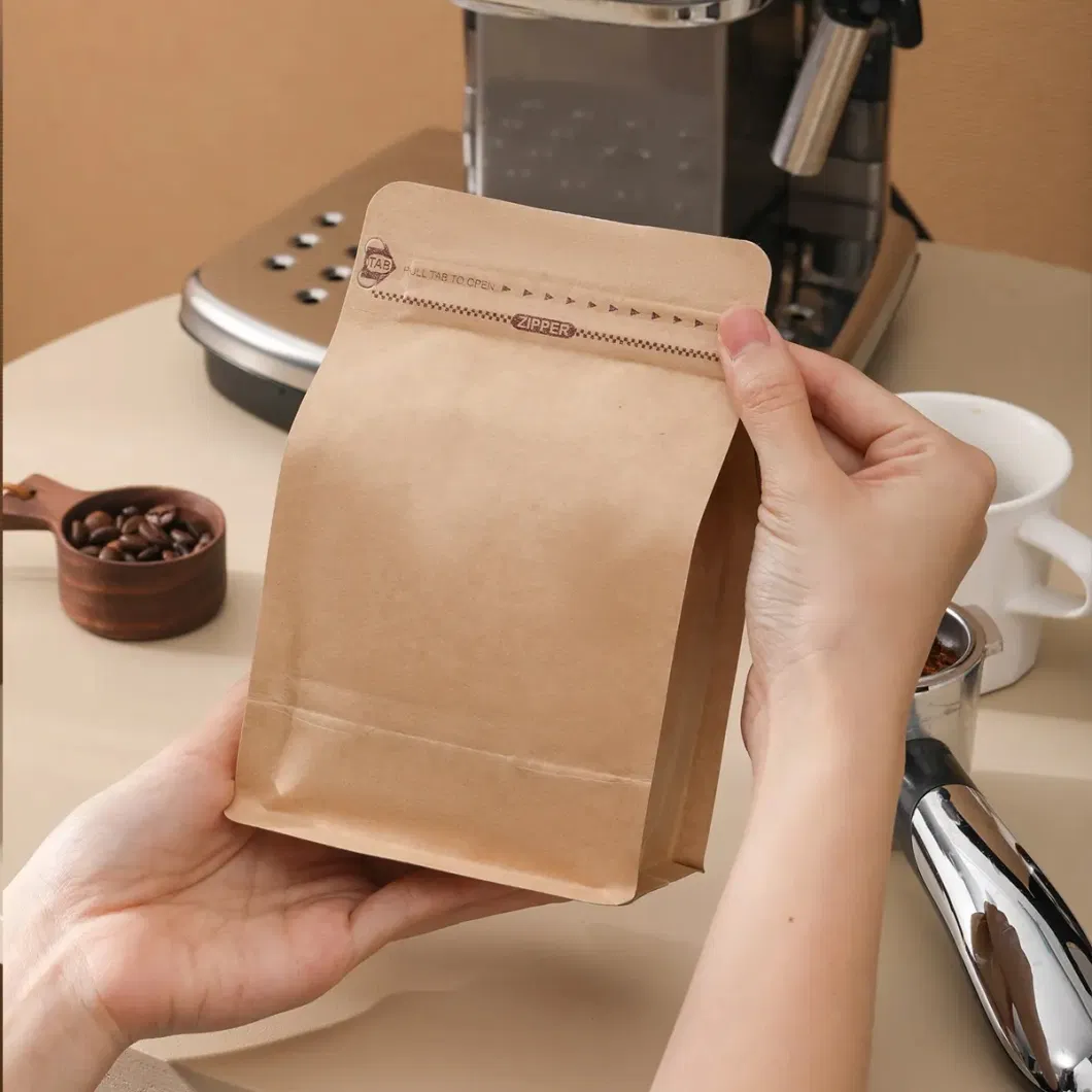 Kraft Paper Resealable 1kg 500g 250g Matt Flat Bottom White Plastic Aluminum Foil Pack Coffee Bag with Valve and Zipper Popular