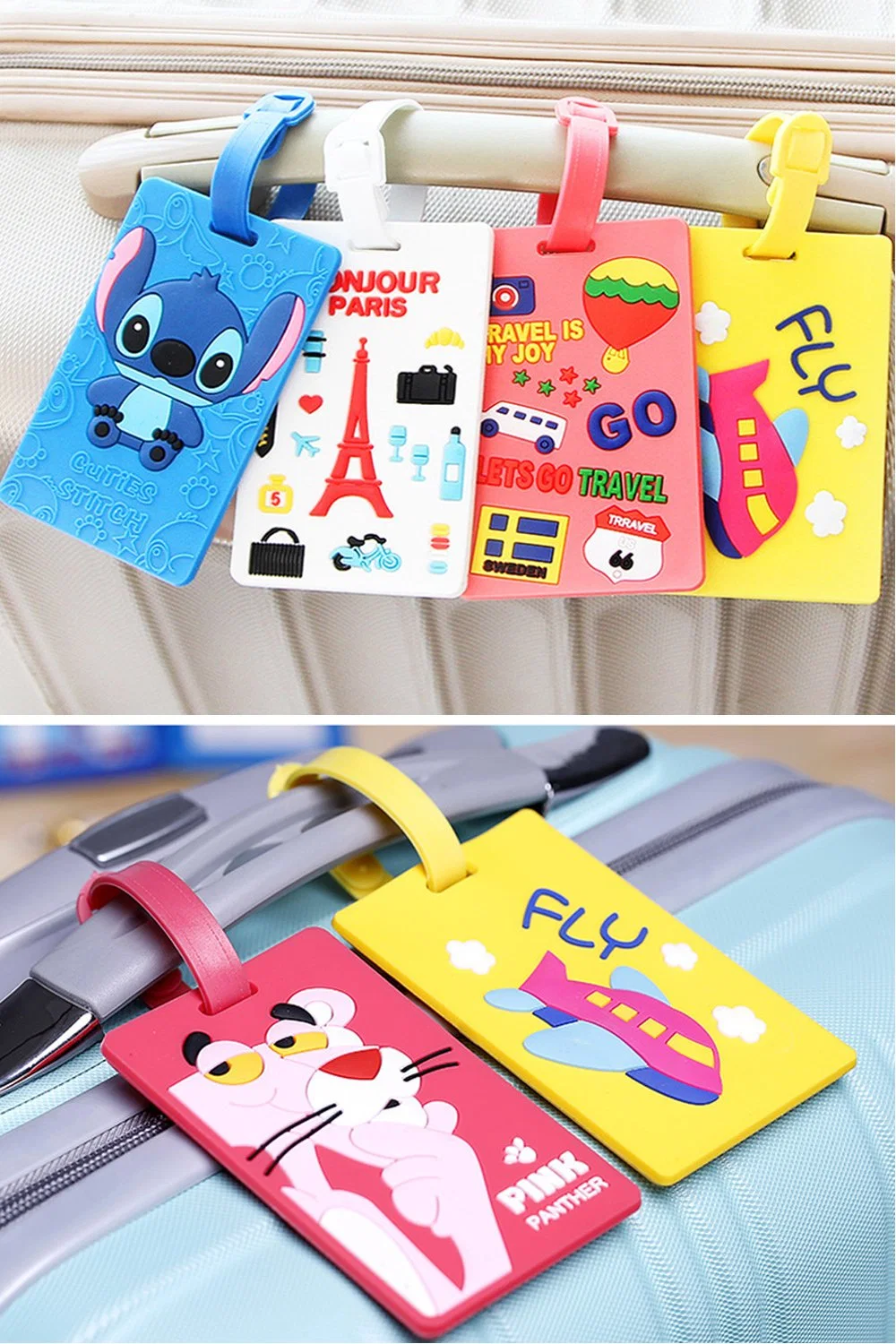 Customized Truck Shape PVC 4 Pack for Suitcases Women Disney in Blue Color Leather Luggage Baggage Tag