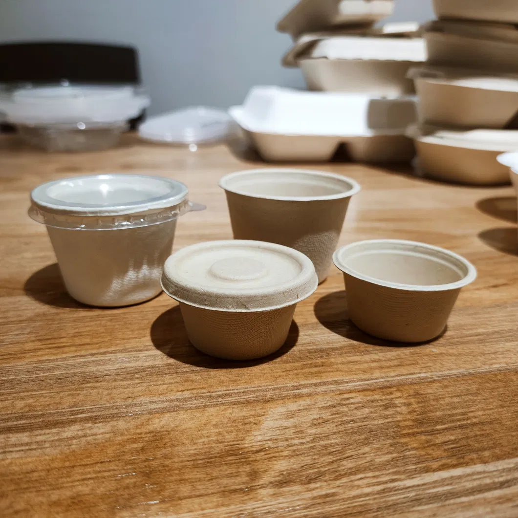 Eco-Friendly Compostable 1 Oz 2 Oz Disposable Bagasse Sauce Cups Food Containers with Lid