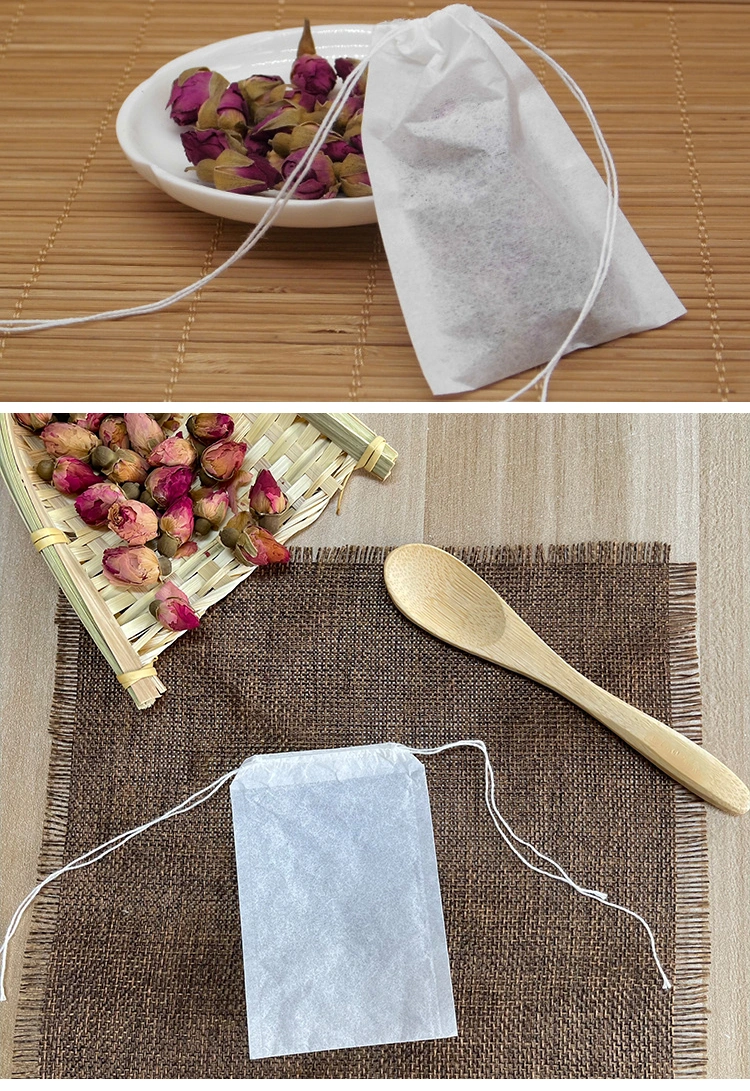 50 X 70mm Disposable Wood Pulp Paper Filter Bag Double Drawstring Tea Infusers Coffee Pouches with Threads