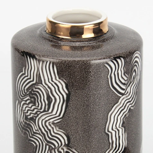 J025 Modern Fashion Porcelain Smudging Ink Pattern Decor Jar Vase Set Scandinavian Home Decoration Ceramic Black Tea Jar