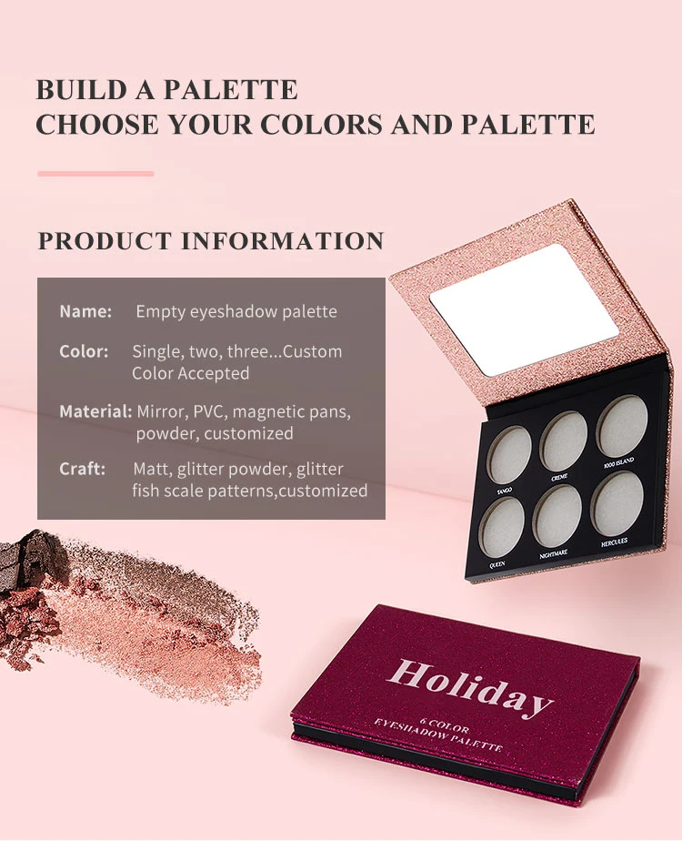 Low MOQ Holographic Shining Custom Empty Magnetic Eyeshadow Palette Package