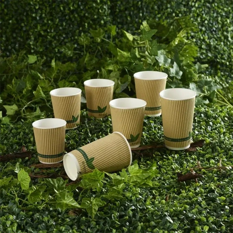 Wholesale Custom Single/Double/Ripple Wall Hot Drinking Kraft Paper Coffee Cups Packaging with Lids