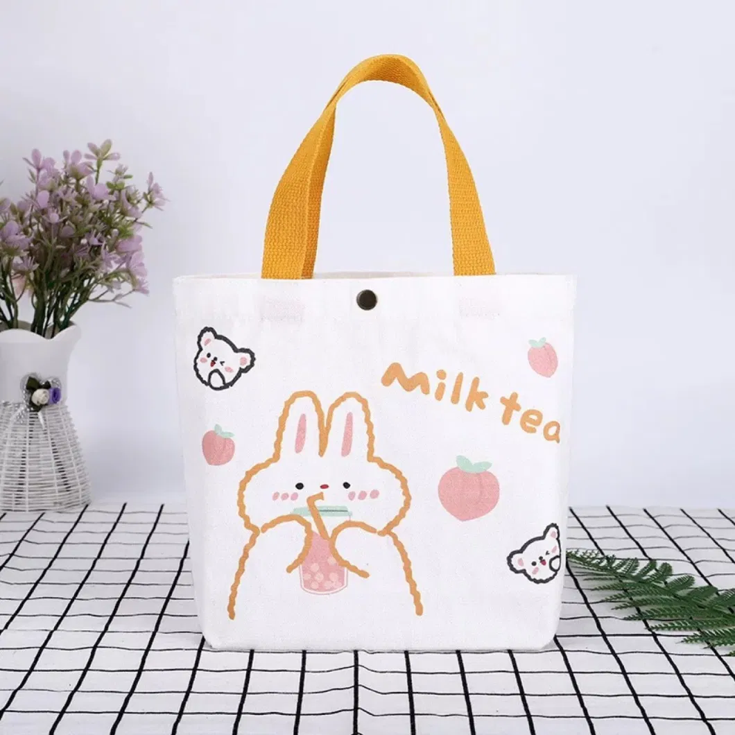 Small Portable Canvas Bag Cute Cartoon Milk Tea Rabbit Canvas Bag