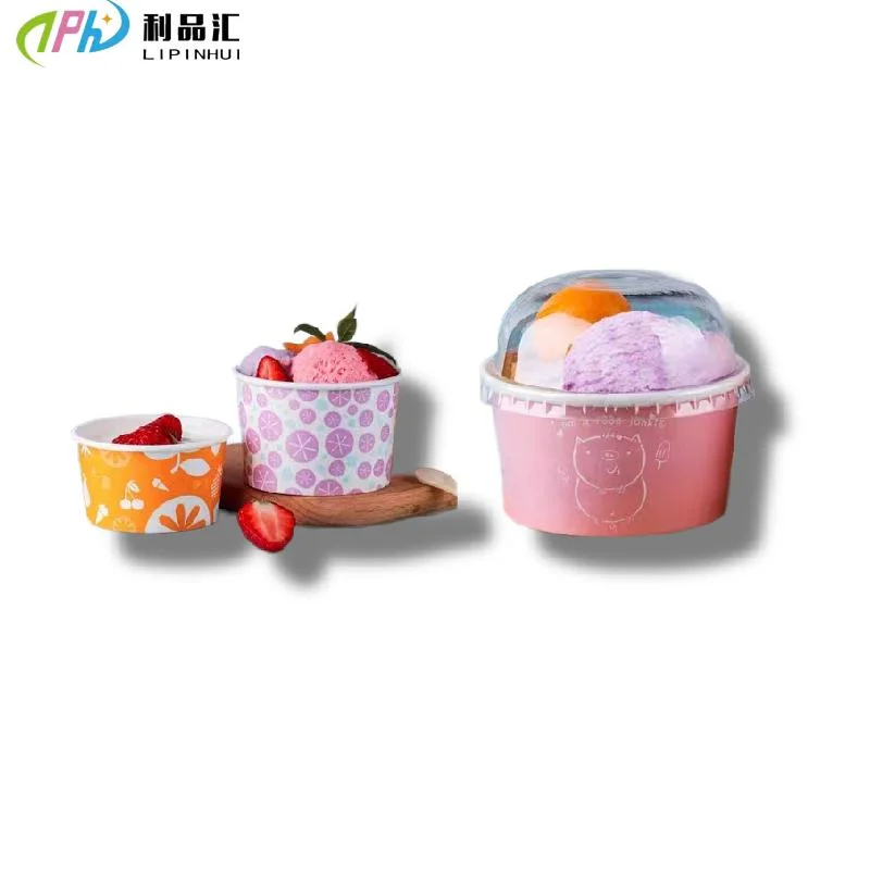 Custom Printing Logo Disposable to Go Modern Ice Cream Packaging Container Ice Cream Cup with Lid Spoon