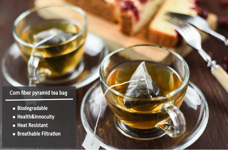 Heat Sealing Corn Fiber Tea Bags, PLA Biodegraded Tea Filters, Triangle Pyramid Filter Bags, Could Customize Tags