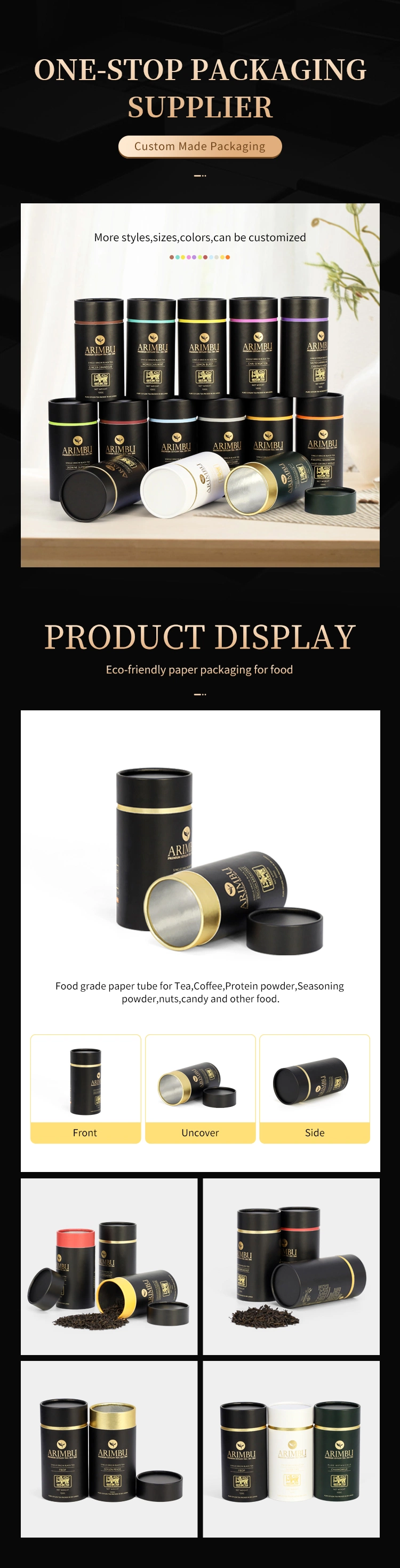Firstsail Custom Cardboard Round Cylinder Box Kraft Paper Tube Packaging with Handle for Food Coffee Bean Bath Salt Tea