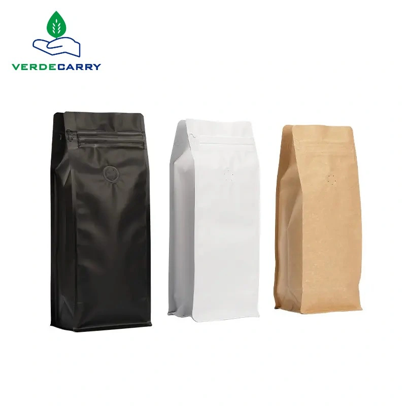in Stock Food-Grade 8 Side Seal Flat Bottom Pouch Aluminum Foil 8oz 250g Tea Coffee Bean Packaging Bag Bag with Valve and Zipper