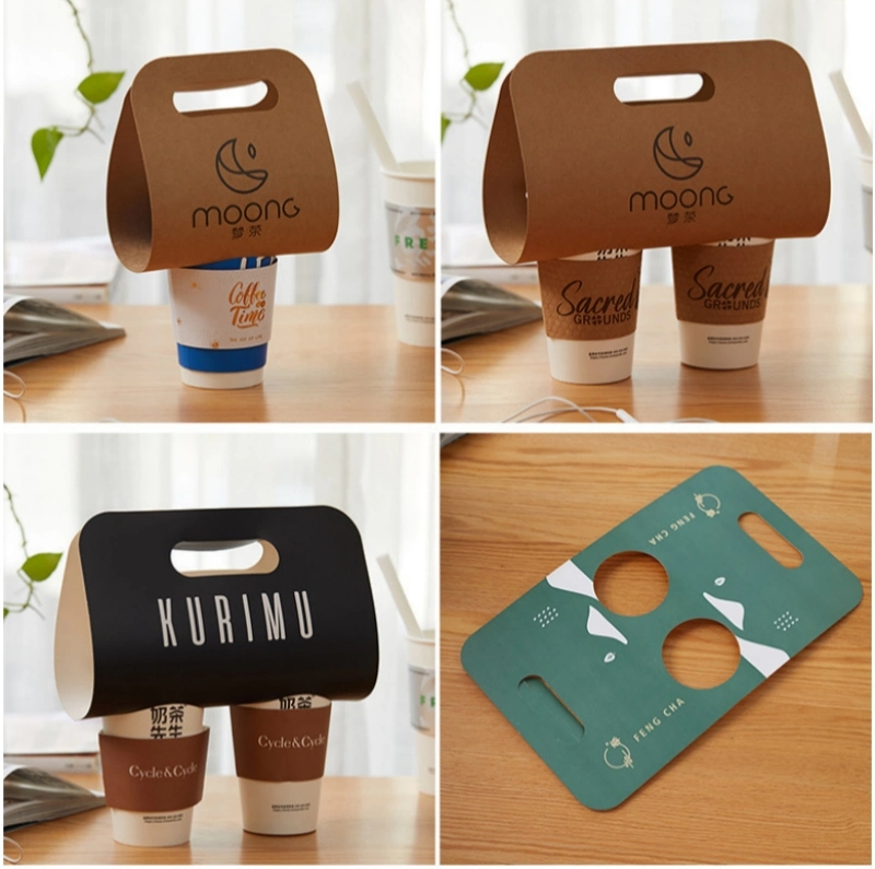 Wholesale Corrugated Paper Portable Cup Holder Milk Tea Coffee Beverage Packaging Cup Holder