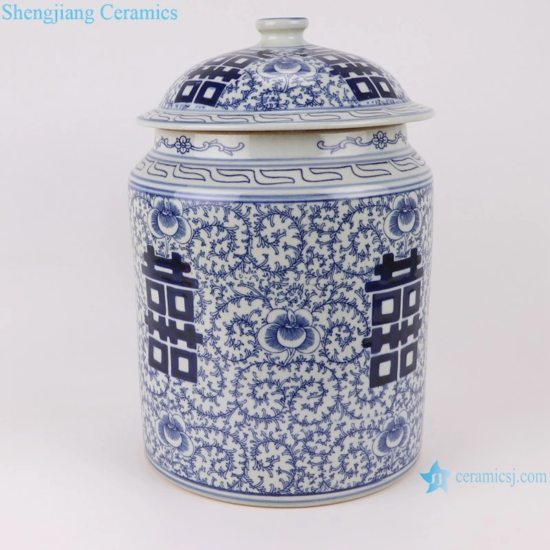 Rzsi08 Jingdezhen Blue and White Tangled Branch Pattern Ceramic Tea Jar with Lid