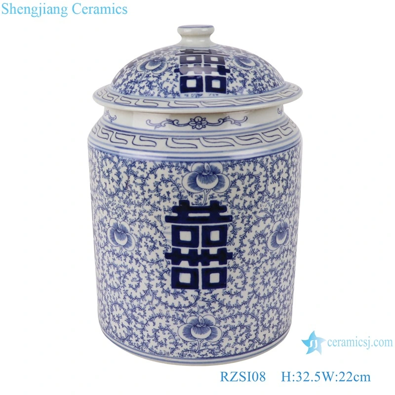 Rzsi08 Jingdezhen Blue and White Tangled Branch Pattern Ceramic Tea Jar with Lid