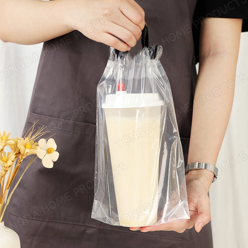 Custom Drawstring Packaging Restaurant Takeout Plastic Bag Milk Tea Packaging Bag Single/Double Cup