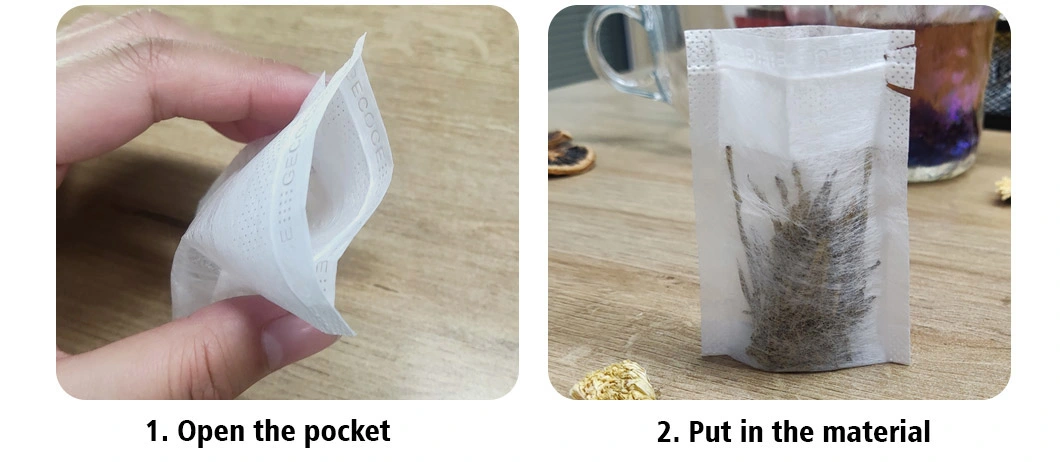 Corn Fiber Biodegradable Transparency Empty Tea Bags Packaging with Hidden Drawstring