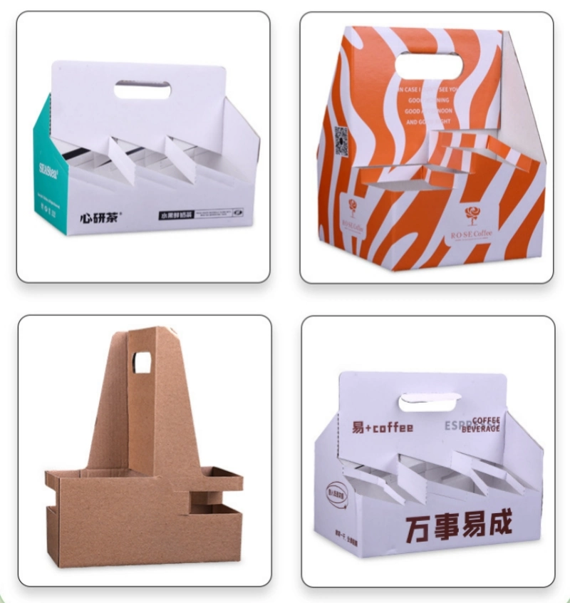 Wholesale Corrugated Paper Portable Cup Holder Milk Tea Coffee Beverage Packaging Cup Holder