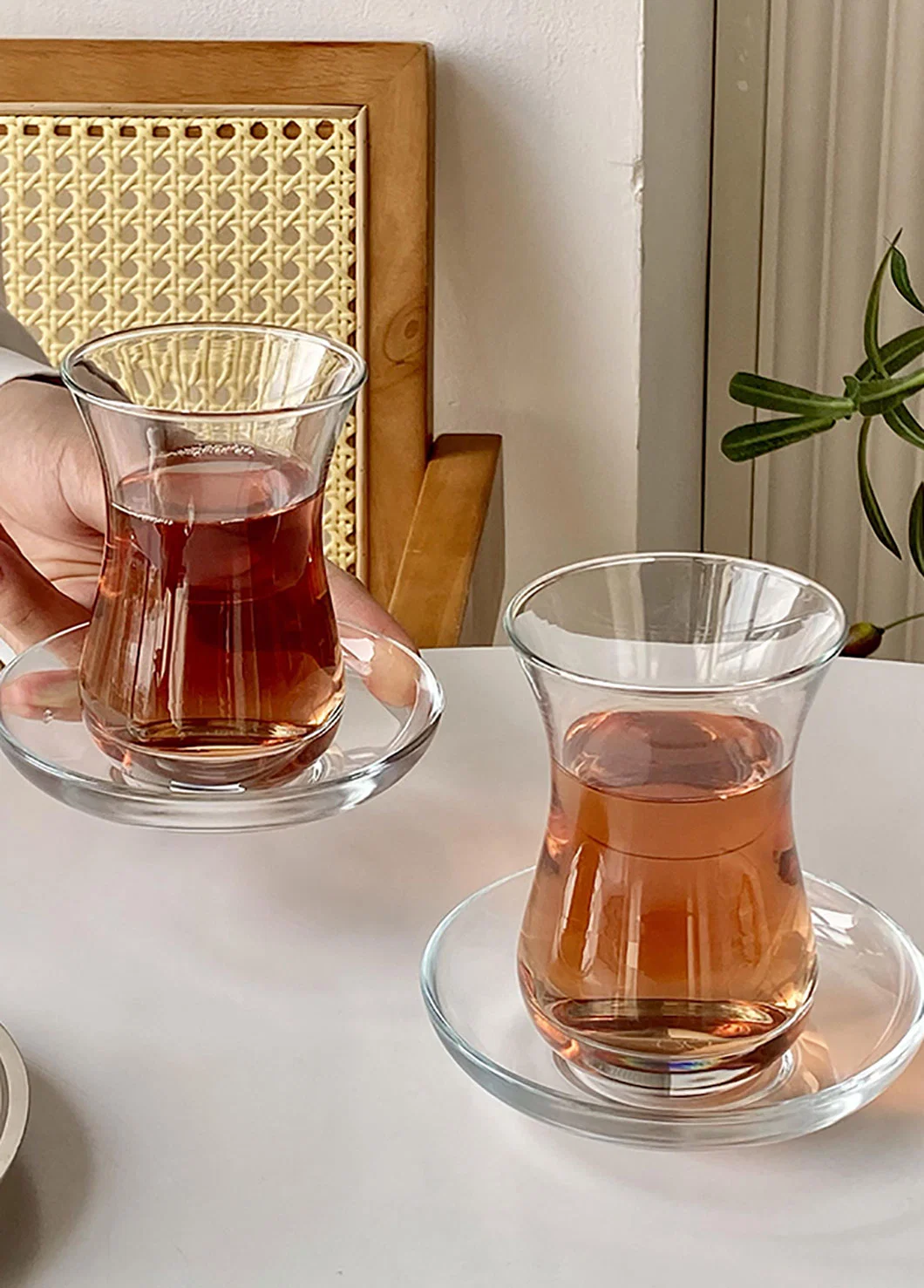 Turkish Red Tea Cup Heat-Resistant Glass with Dish European Afternoon Tea Snack Dish Coffee Extract Flower Tea Small Cup