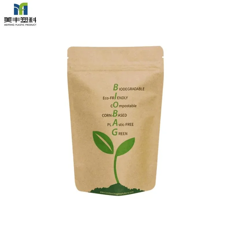 Food Packaging Plastic Bag Custom Logo PLA Coffee Tea 100% Biodegradable Materials Eco-Friendly Stand up Pouch Kraft Paper PE Ziplock Bag Nuts Coffee Packaging