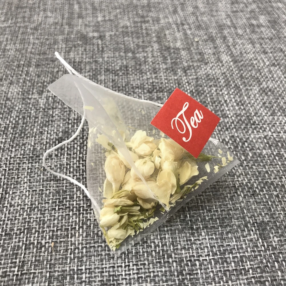 6*8cm Pyramid Corn Fiber Heat Sealing Empty Tea Bag with Tag