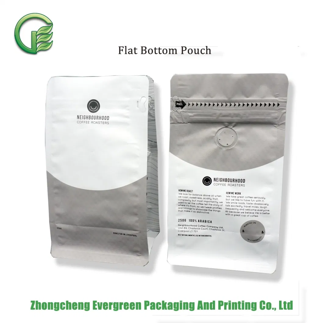 250g Resealable Moisture-Resistance Degassing Valve Whole Roasted Coffee Bean Matte Printing VMPET High Barrier Flat Bottom Coffee&Tea Packaging Plastic Bag