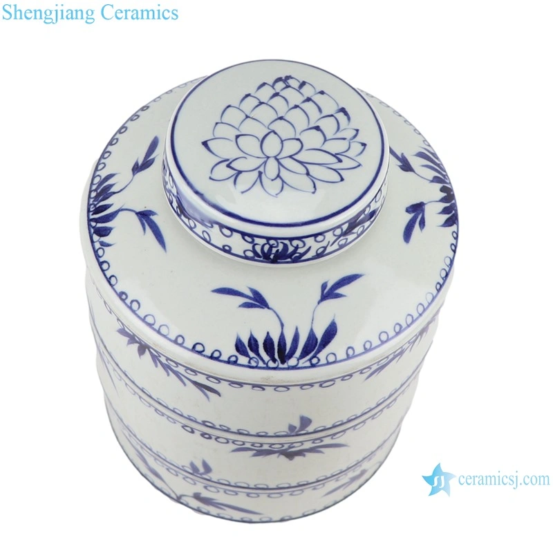 Rzsc22 Jingdezhen Antique Blue and White Bamboo Straight Tube Tea Ceramic Jar