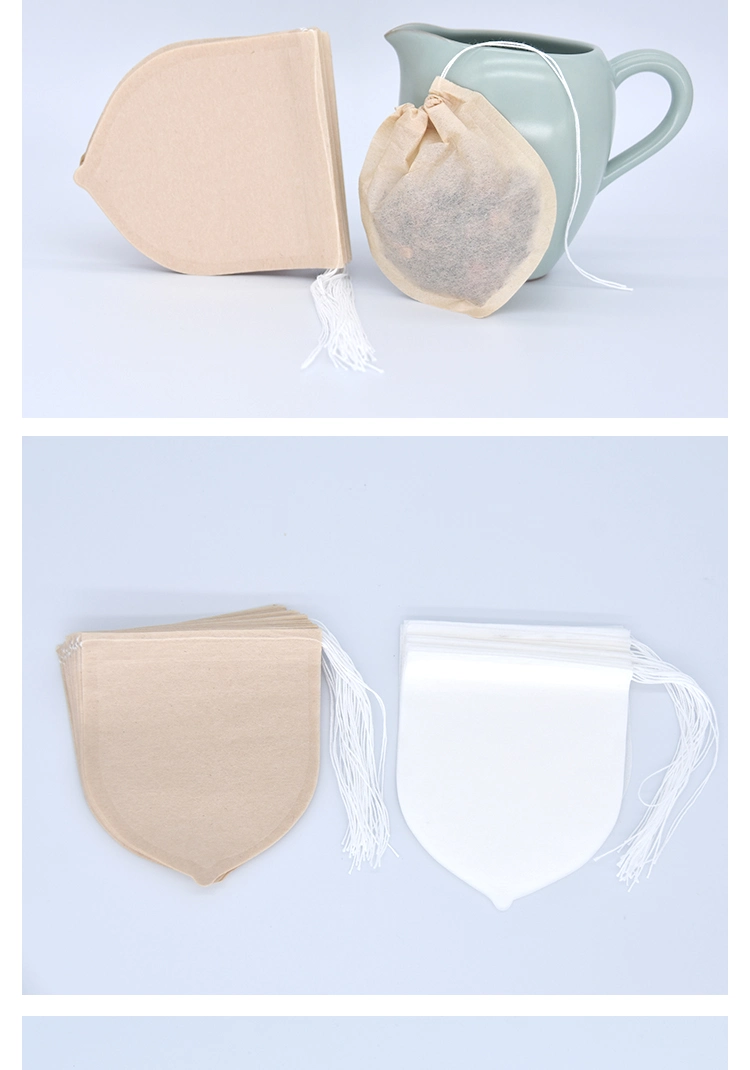 Disposable Chlorine Free Water-Drop Shape Filter Paper Coffee Bag Tea Infusers with Strings 85X 95mm