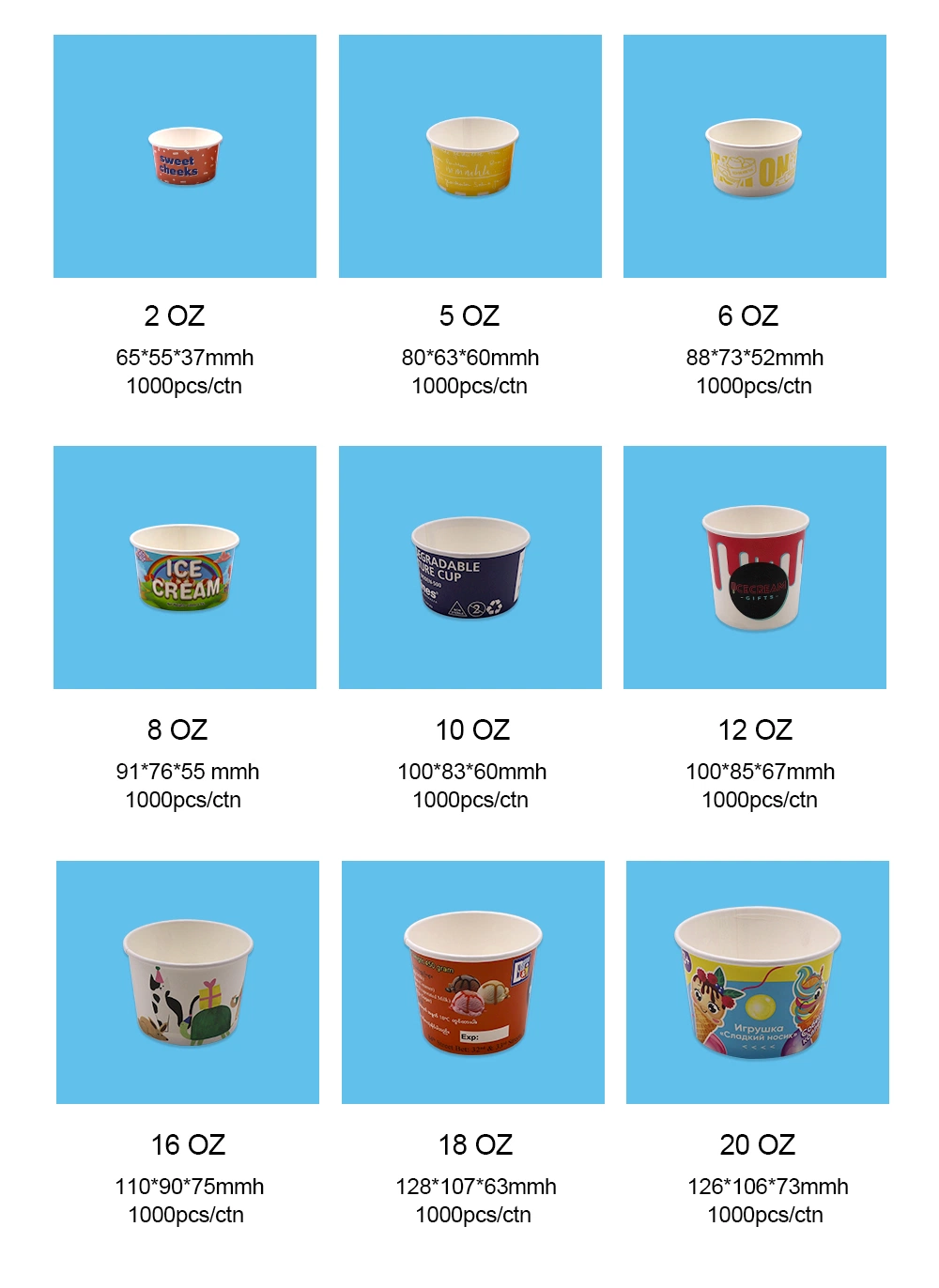White Mug Biodegradable Compostable Ice Cream Containers All Size of Paper Cup for Yougurt