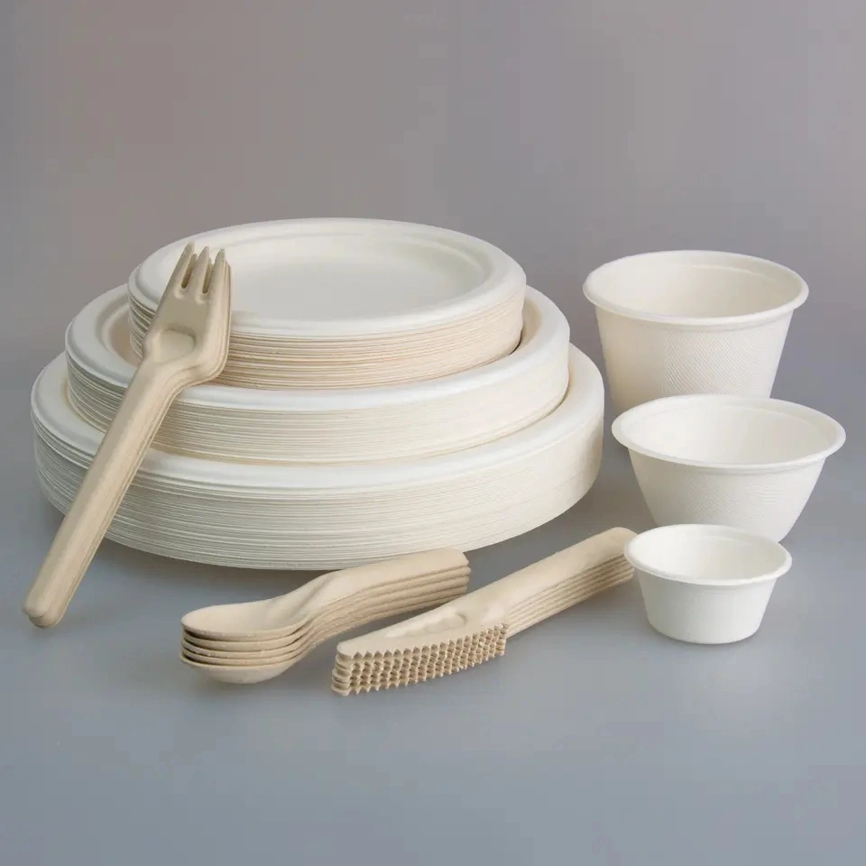 Disposable Biodegradable Compostable Biodegrade Cutlery Set Made From Bagasse and Wheat Straw Knife Fork Spoon