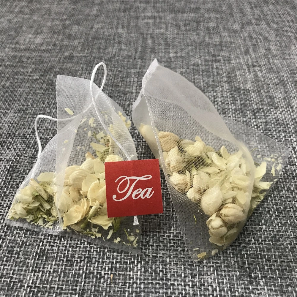 6*8cm Pyramid Corn Fiber Heat Sealing Empty Tea Bag with Tag