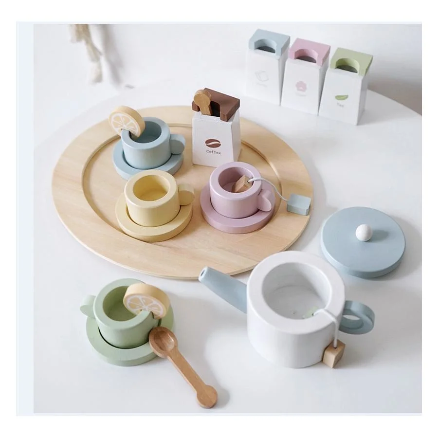 Role Play Simulation Tea Party Set Wood Afternoon Tea Set Wooden Toy