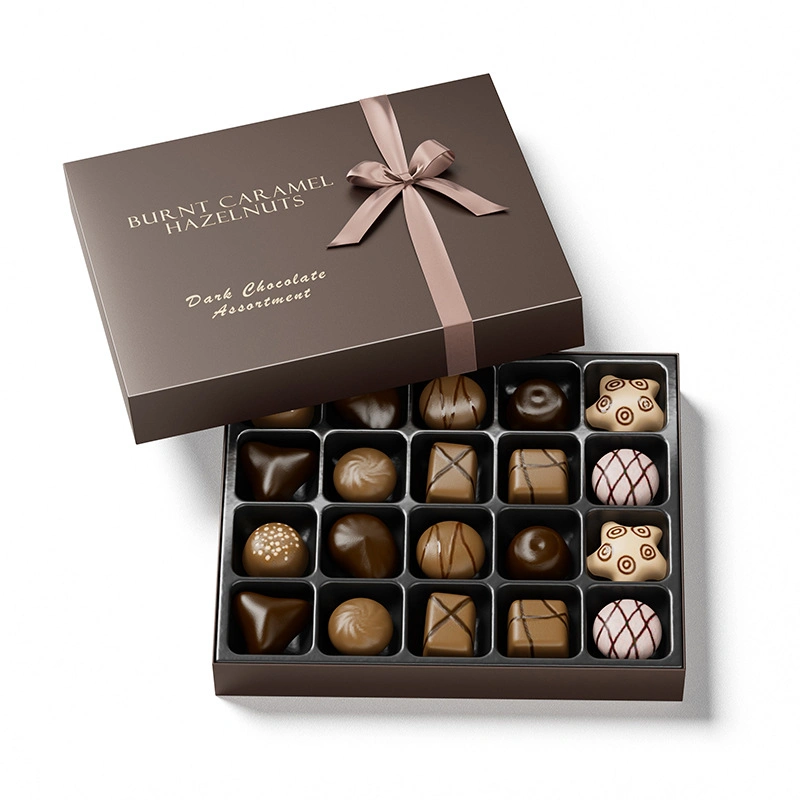 High Quality and Beautiful Chocolate Packaging Box with Decorative Stripes and Bows