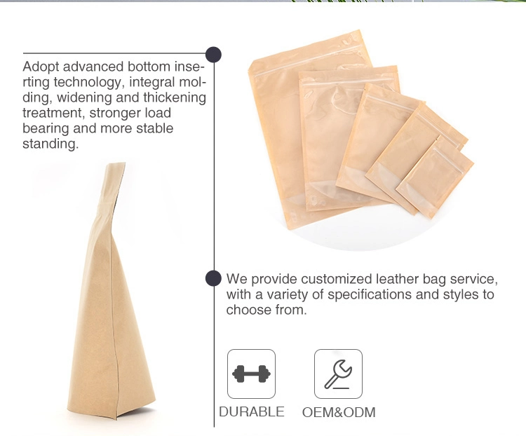 Custom Printed Eco-Friendly Ziplock White Brown Blank Stand up Zipper Kraft Paper Bags Doypack