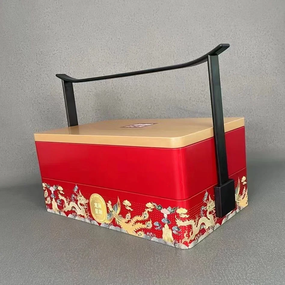 2024 Hot Sale Custom Metal &amp; Leather Handle Gift Box Metal Mooncake/Tea/Food Packaging Boxs