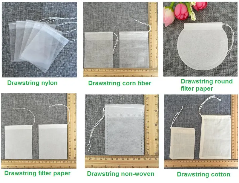 5*6.5cm Wholesale Natural Biodegradable Drawstring Nylon Empty Tea Bag with Custom Logo