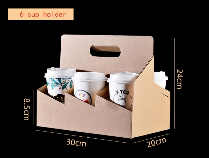 Wholesale Corrugated Paper Portable Cup Holder Milk Tea Coffee Beverage Packaging Cup Holder