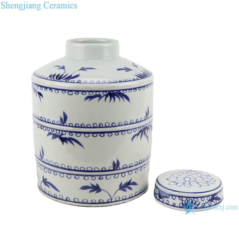 Rzsc22 Jingdezhen Antique Blue and White Bamboo Straight Tube Tea Ceramic Jar