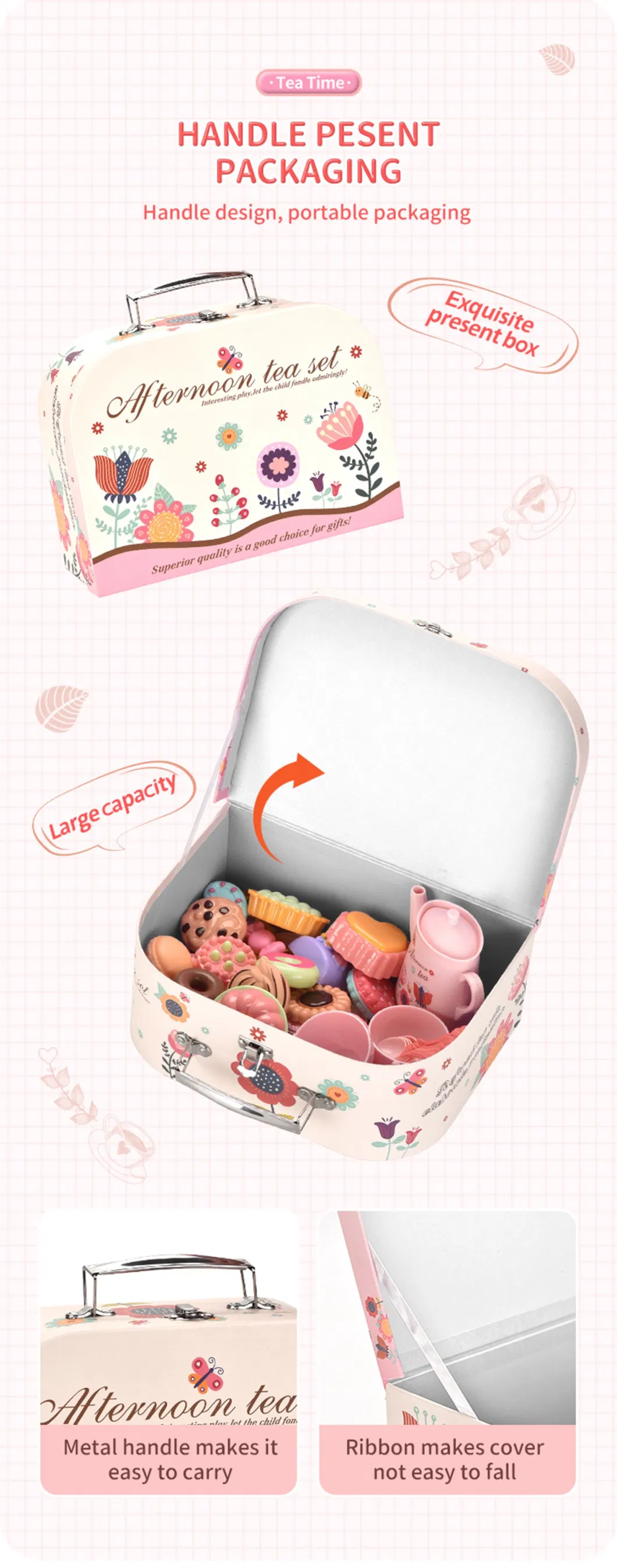 Sy Toys Girl Party Gift Box 3 Layer Dessert Stand Plastic Doughnut Cake Pretend Play Afternoon Tea Set Toy