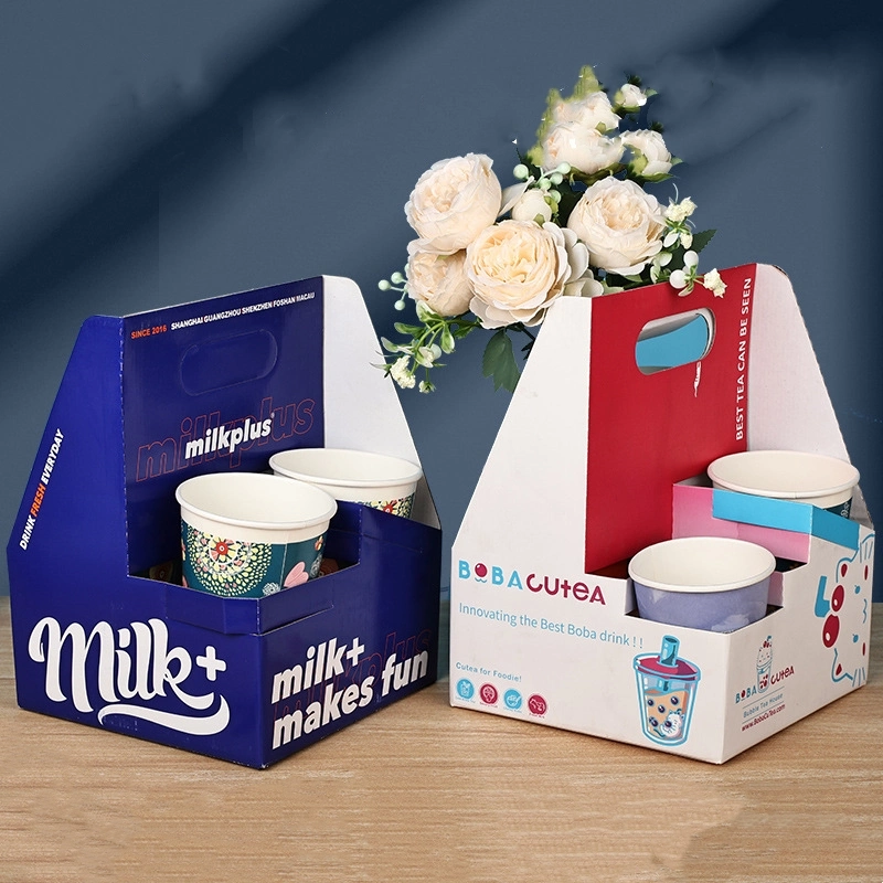 Wholesale Corrugated Paper Portable Cup Holder Milk Tea Coffee Beverage Packaging Cup Holder