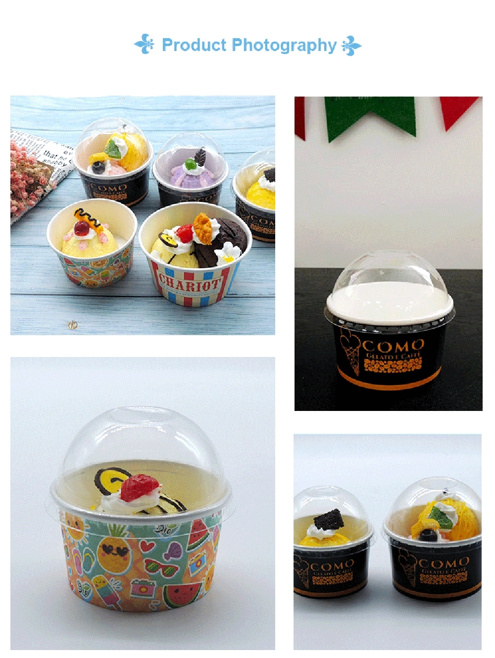 Frozen Yogurt Paper Cup Customized Ice Cream Packaging 16oz Ice Cream Container