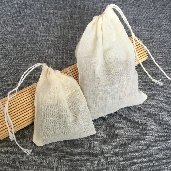 18*20cm Custom Empty Tea Bags Cotton Drawstring Bag Packaging Sachet Biodegradable