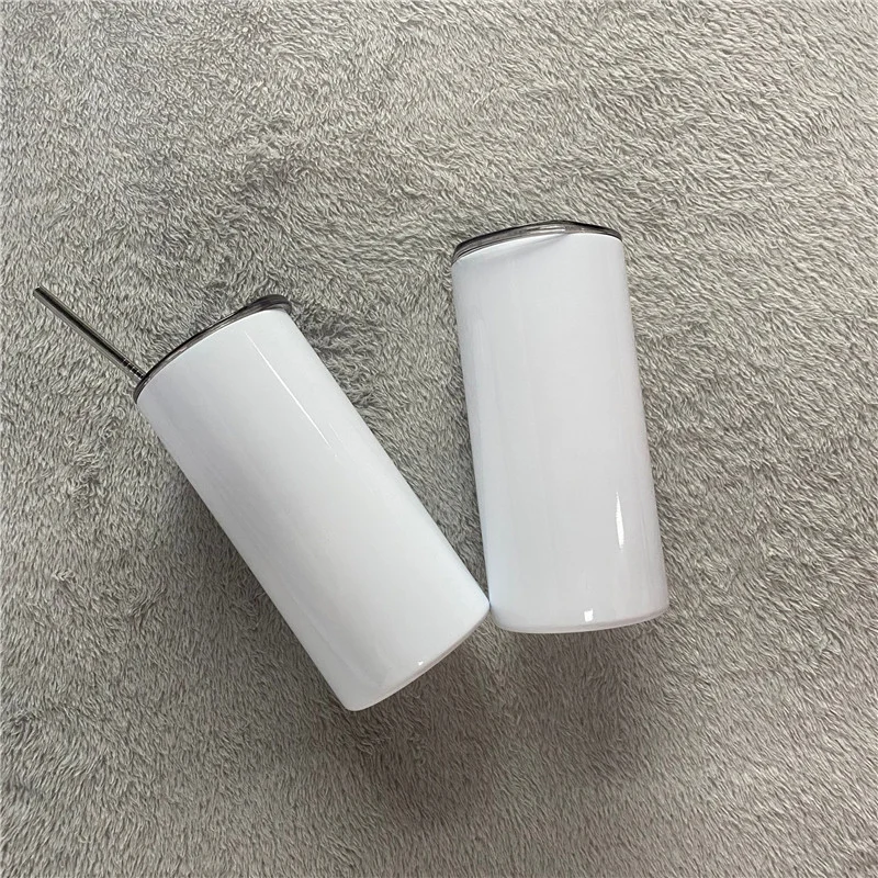 15oz 20oz 30oz Blank Sublimation White Blank DIY Total Straight Non Tapered All Straight Stainless Steel Vacuum Insulated with Metal Straws Lids Shrink Wrap