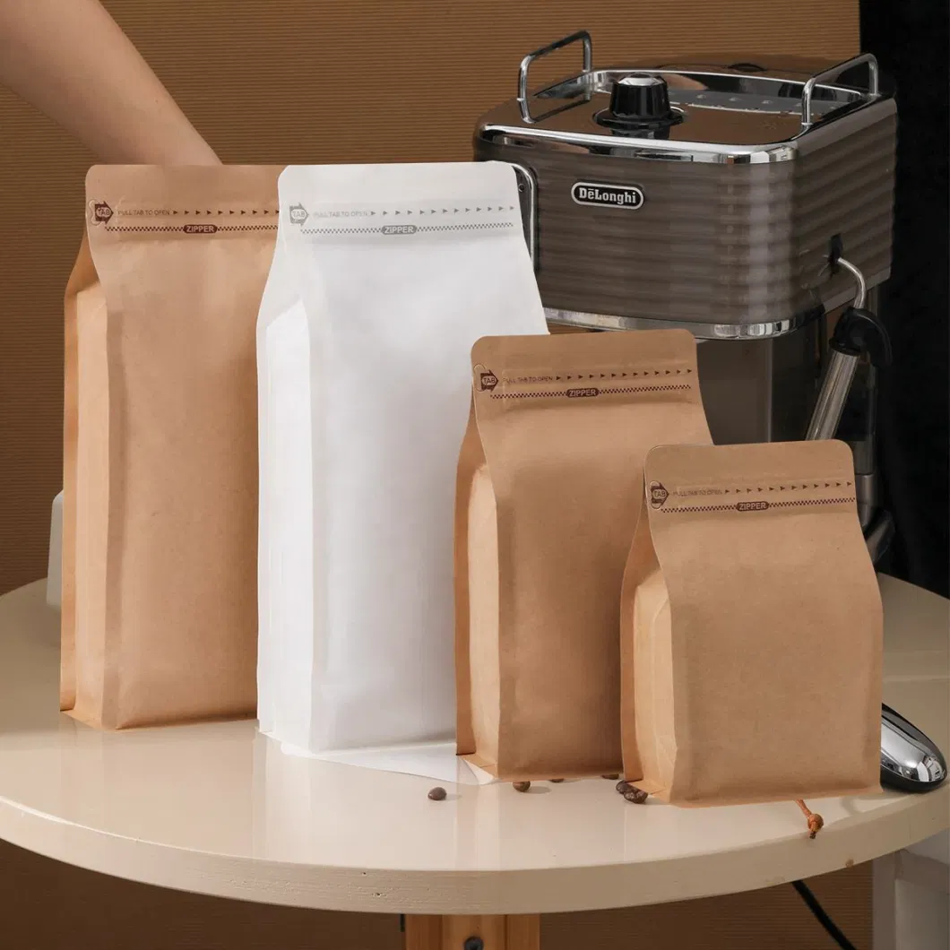 Kraft Paper Resealable 1kg 500g 250g Matt Flat Bottom White Plastic Aluminum Foil Pack Coffee Bag with Valve and Zipper Popular