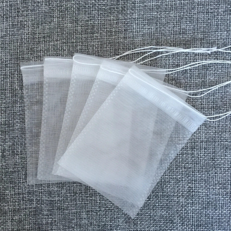 5*6.5cm Wholesale Natural Biodegradable Drawstring Nylon Empty Tea Bag with Custom Logo