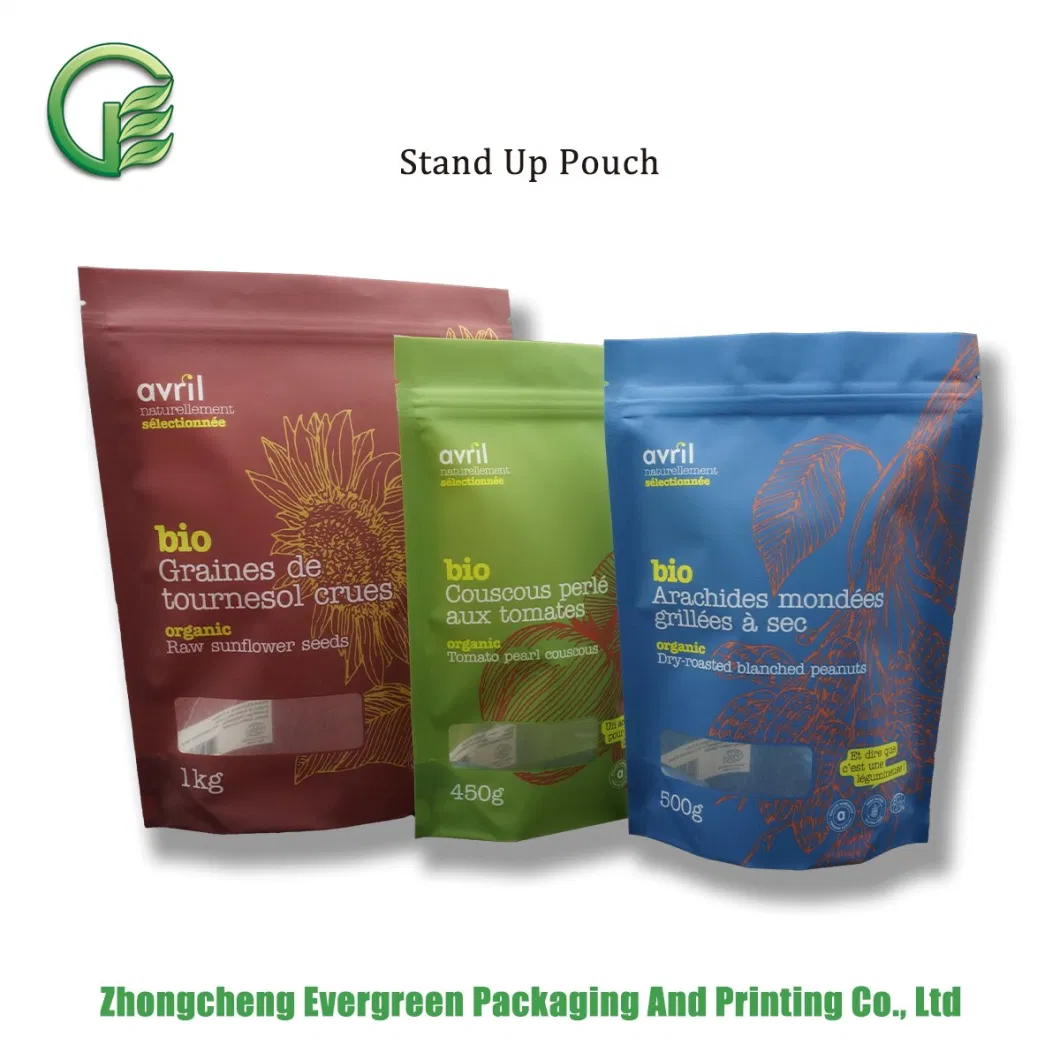 Multi Color Matt Rotogravure Printing Plastic Organic Food Packaging Pouch Coffee Tea Packaging Ziplock Quad Seal Flat Bottom Doypack Stand up Bags