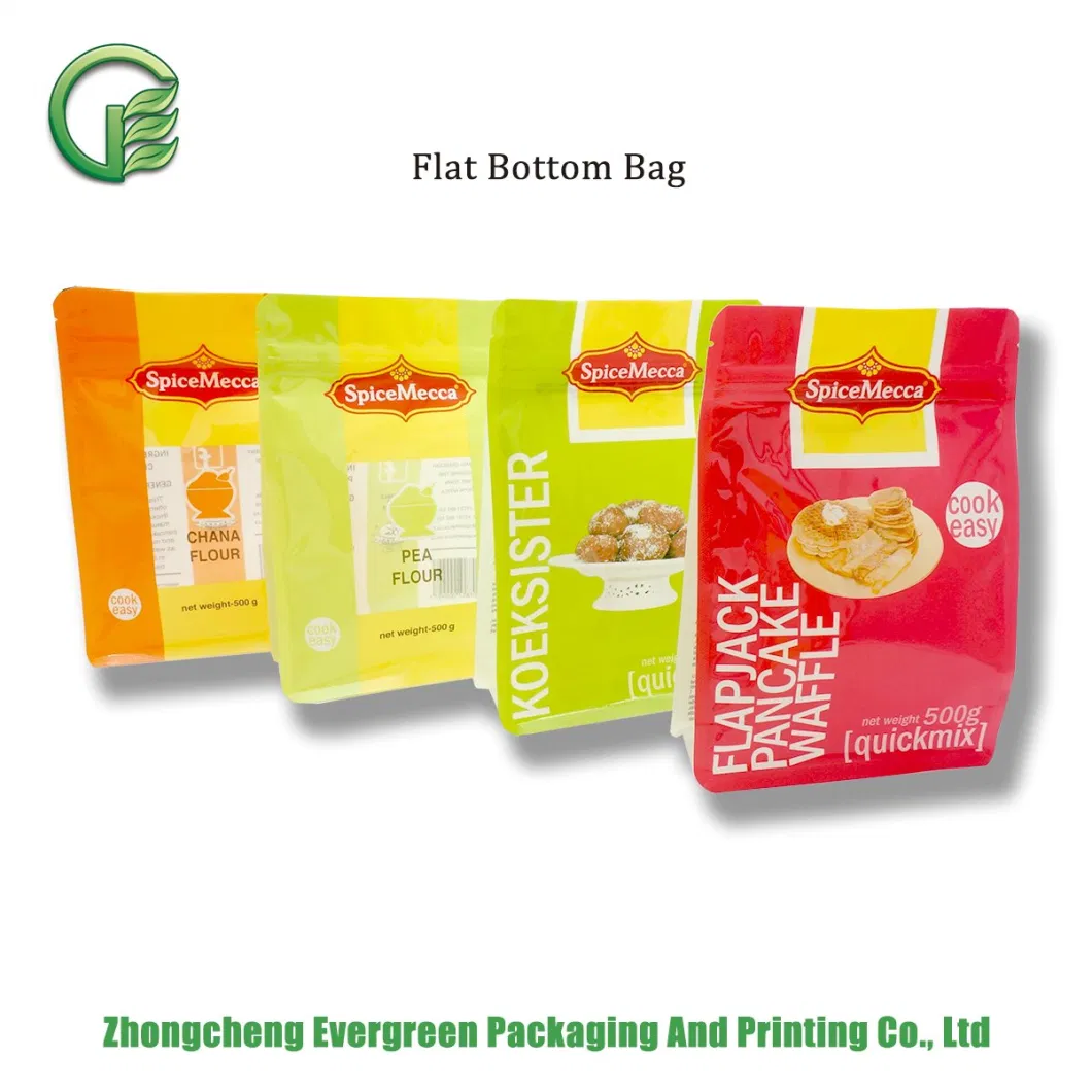 Multi Color Matt Rotogravure Printing Plastic Organic Food Packaging Pouch Coffee Tea Packaging Ziplock Quad Seal Flat Bottom Doypack Stand up Bags