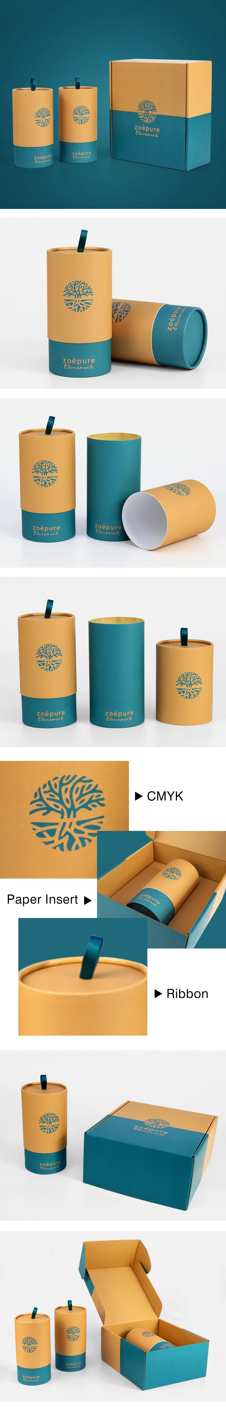 Firstsail Eco Friendly Yellow Round Cardboard Black Tea Kraft Paper Tube Canisters Gift Candle Jar Reed Diffuser Cylinder Box Packaging
