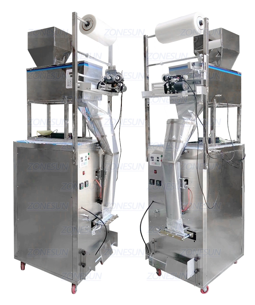 Zonesun 10-1000g Large Capacity Automatic Filling Sealing Machine Food Coffee Bean Grain Power Bag Back Seal Packaging Machinery